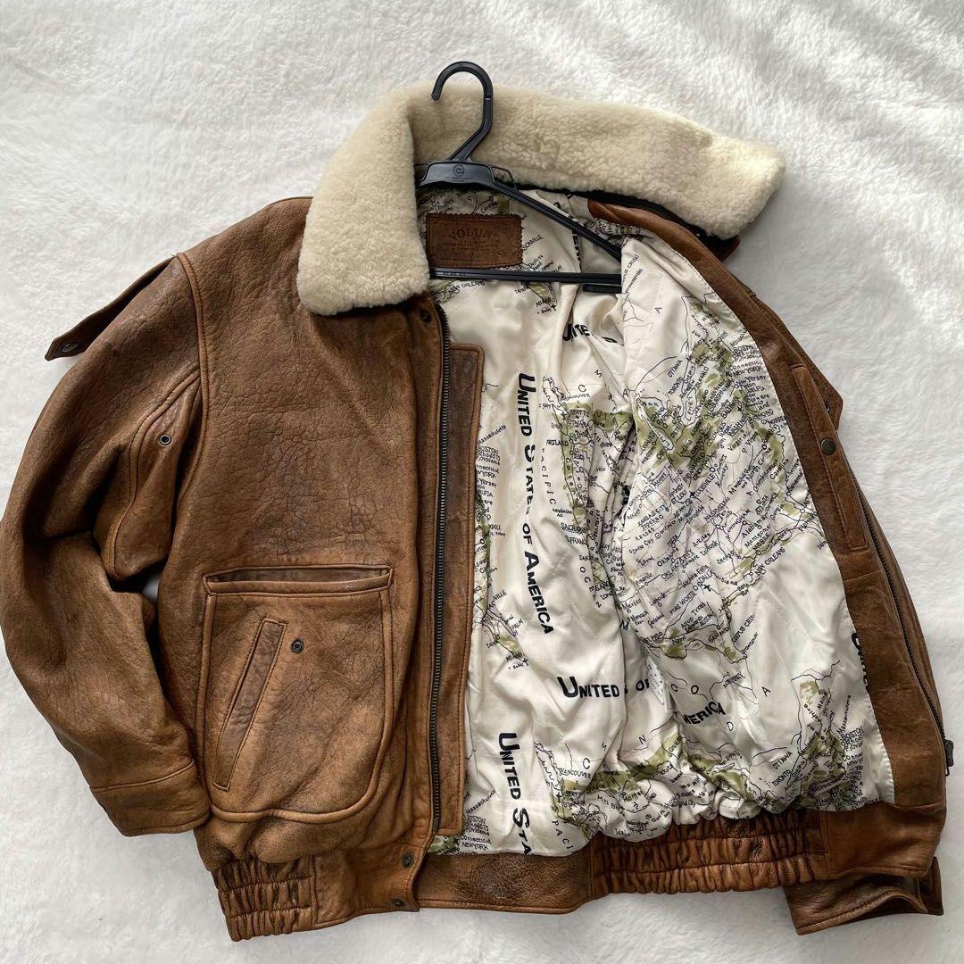 【地図柄L】VOLUNT G-1 A-2 レザー フライトジャケット　ブラウン