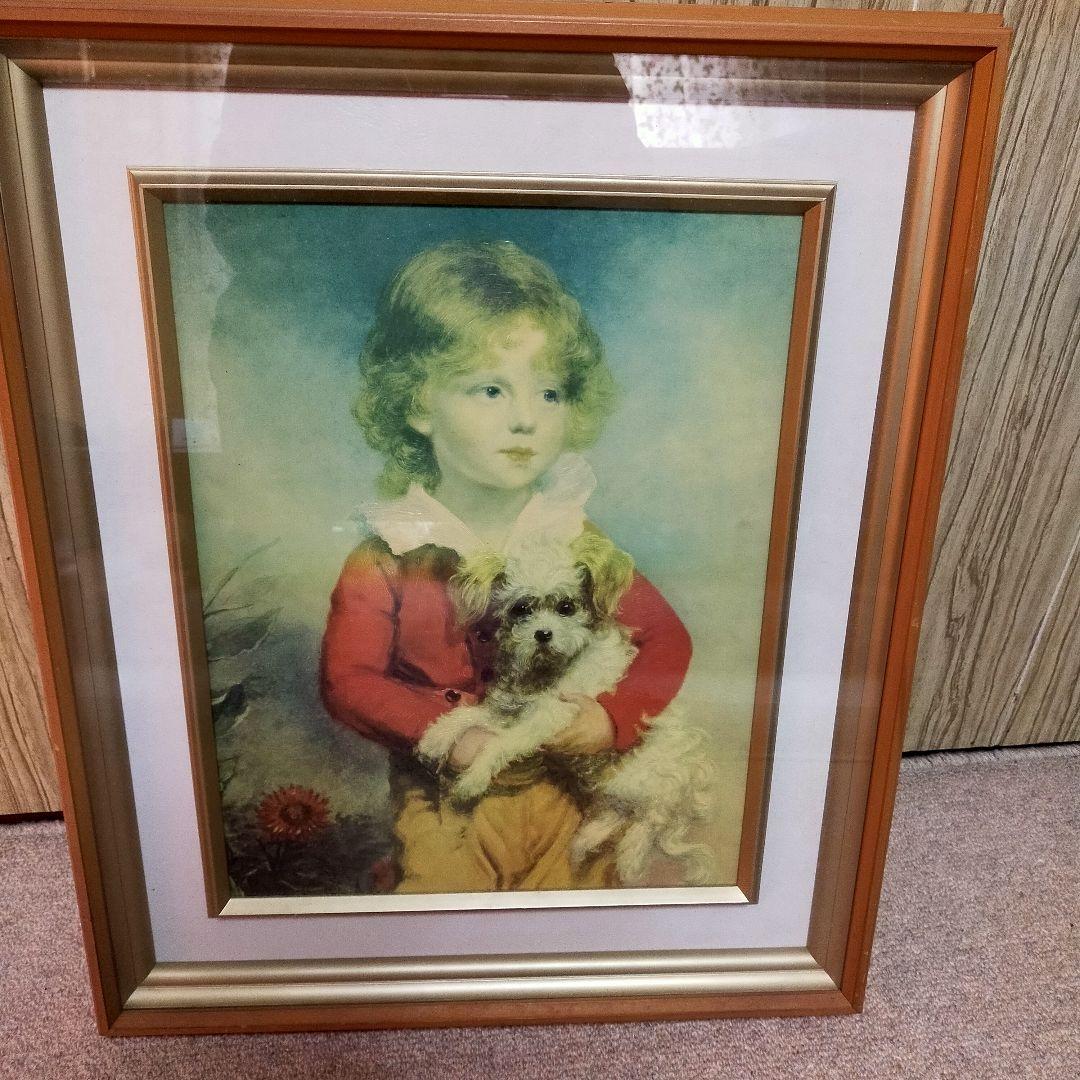 マスター・シンプソン　犬を連れた少年　複製画　木製額縁付き　ガラス