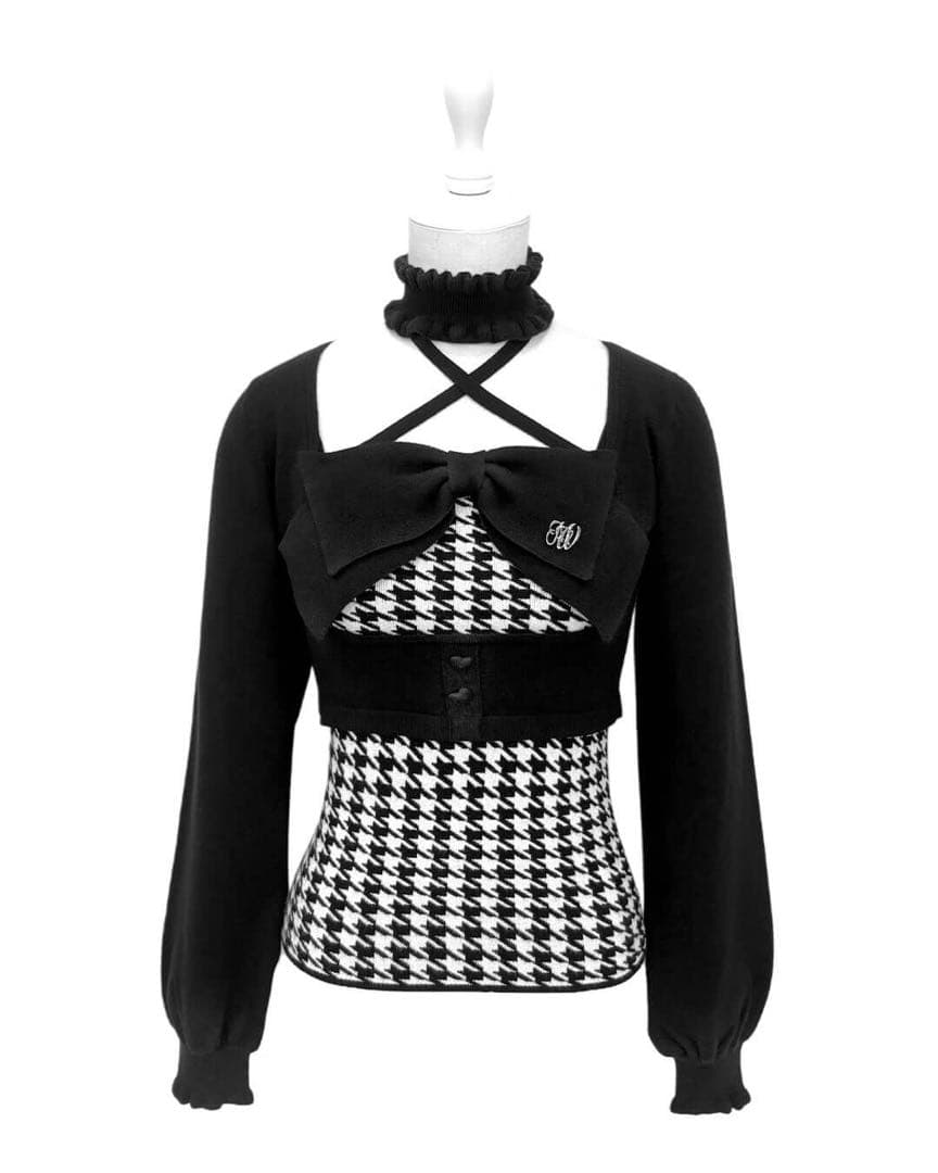 HONEYMEW チョーカー付きビッグリボンアンサンブルトップス ブラックF