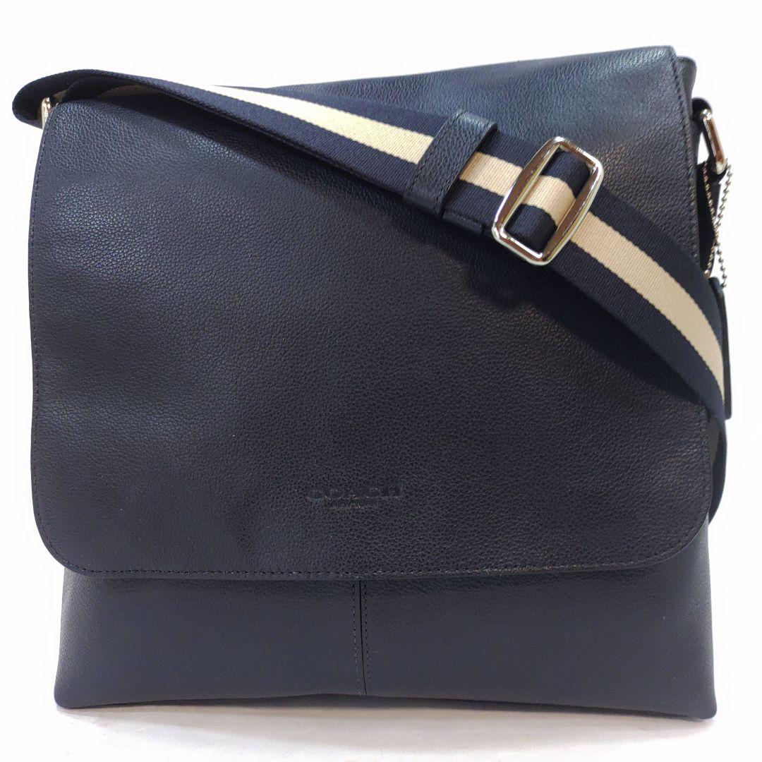 【未使用級】コーチ チャールズ メッセンジャーバッグ レザー 紺 ヘリテージ
