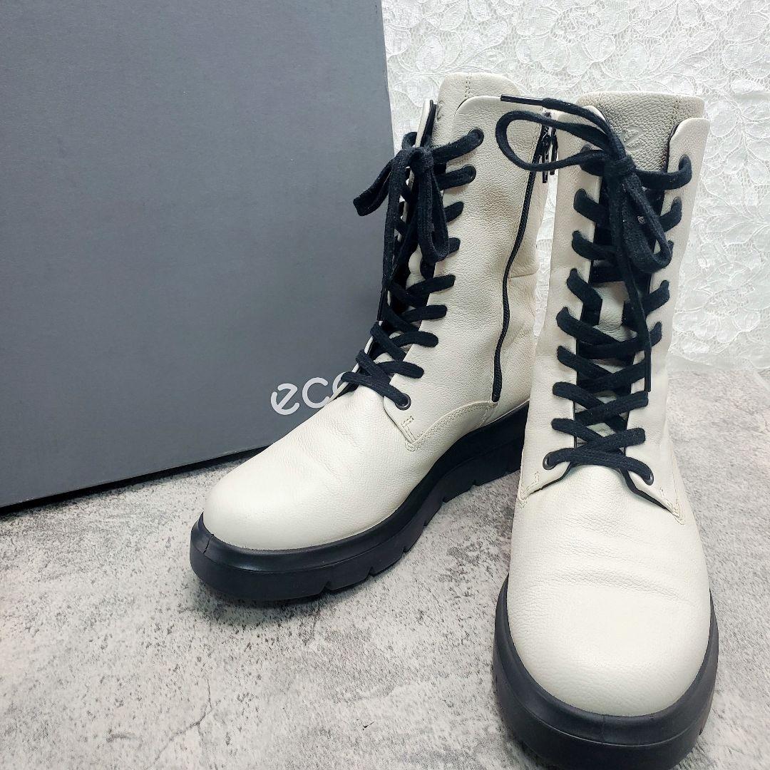 美品✨ECCO NOUVELLE ヌーベル レースアップブーツ 本革 撥水 39 ECCO Nouvelle ウィメンズ レザーレースアップブーツ | ブラック