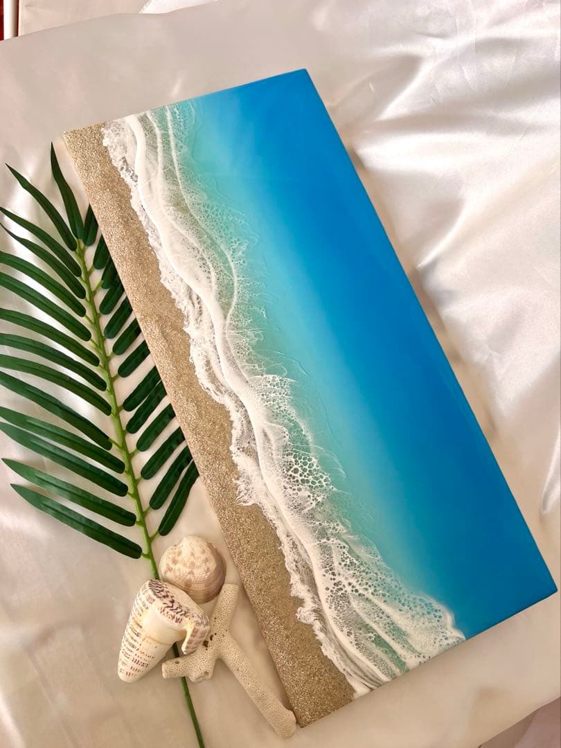 大パネル『宮古島ブルー』レジンアート 59.5cm × 27.0cm