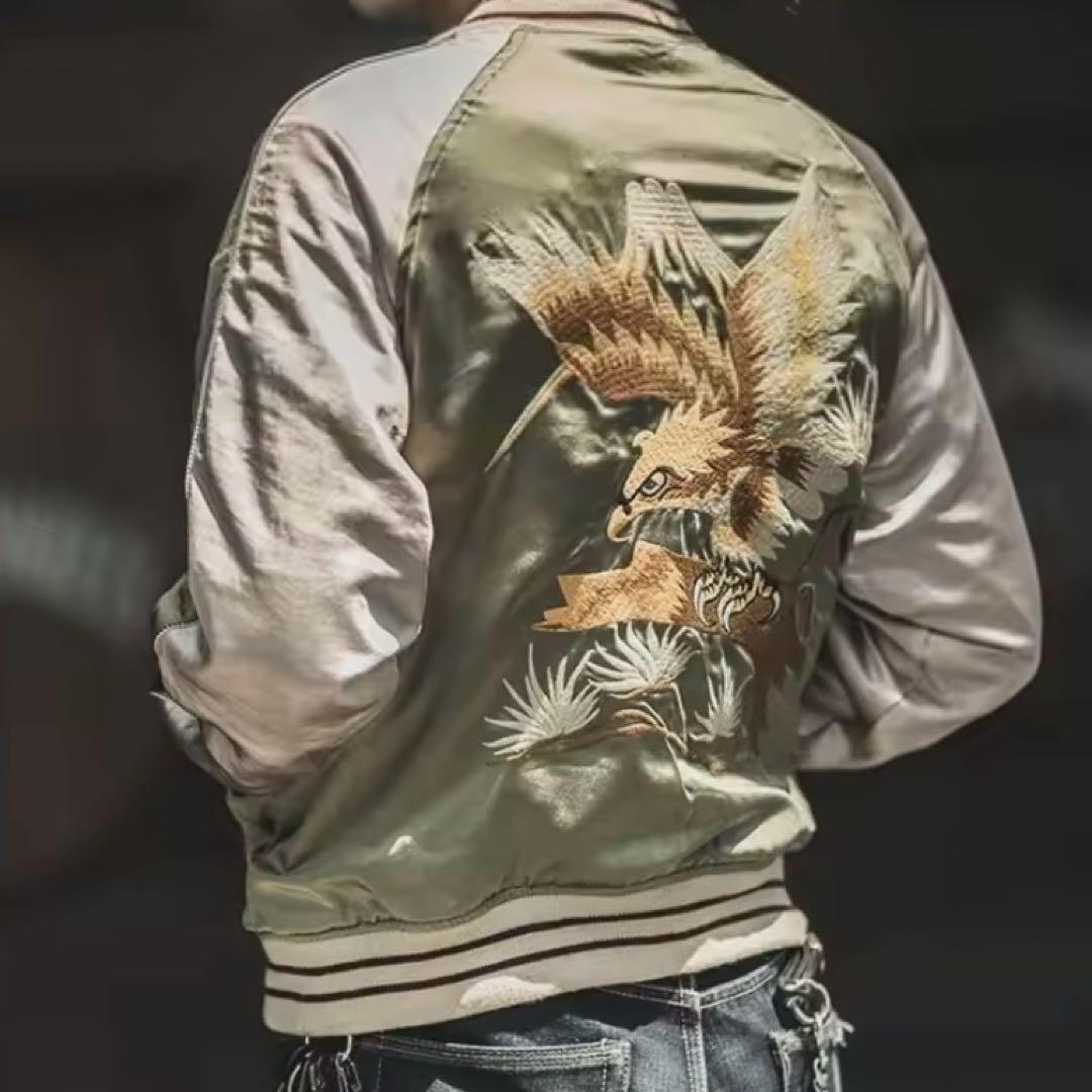 2XL】オーバーサイズ リバーシブル別珍虎とサテン鷹刺繍 Japan