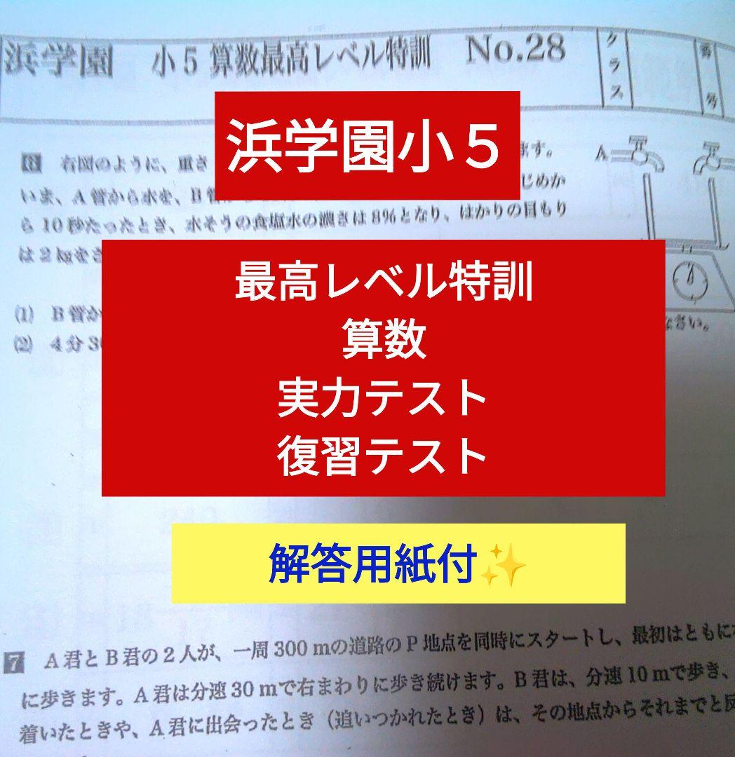 浜学園小5 最適レベル特訓 算数 実力テスト 復習テスト - メルカリ