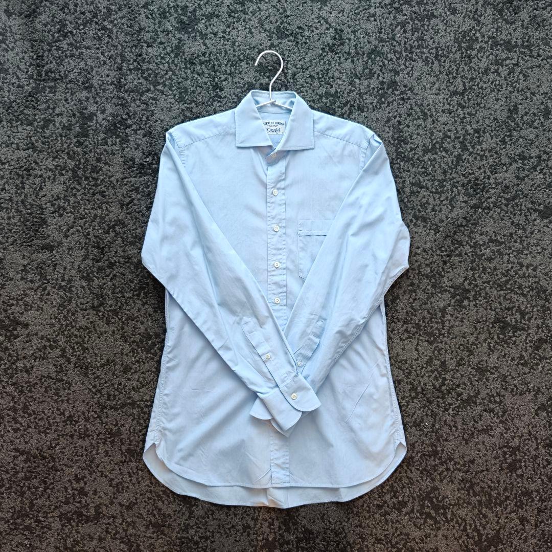 Drake’s セミワイドカラー ドレスシャツ ブルー