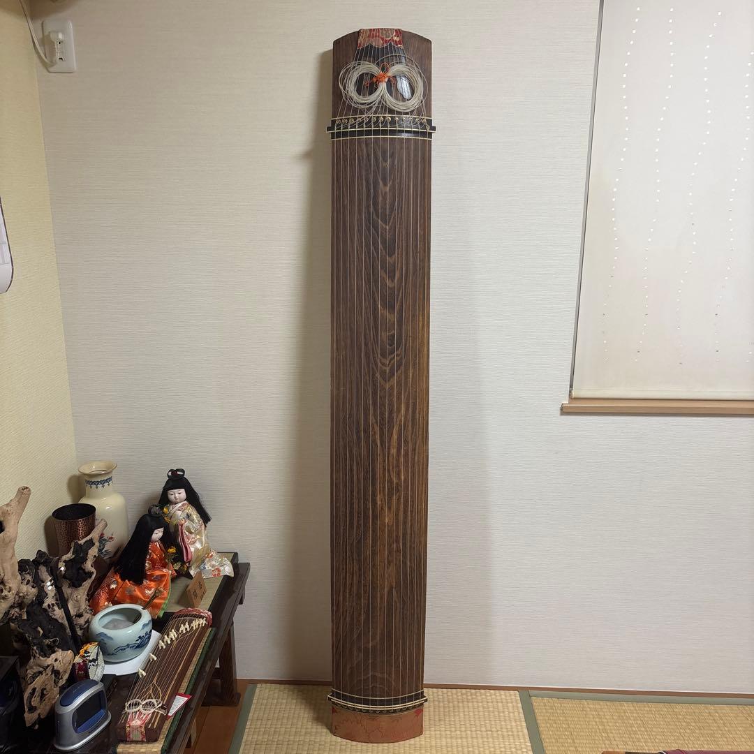 筝 13弦　オレンジ飾り　琴柱付き　花の絵秀本作　ヴィンテージ　引き取り限定