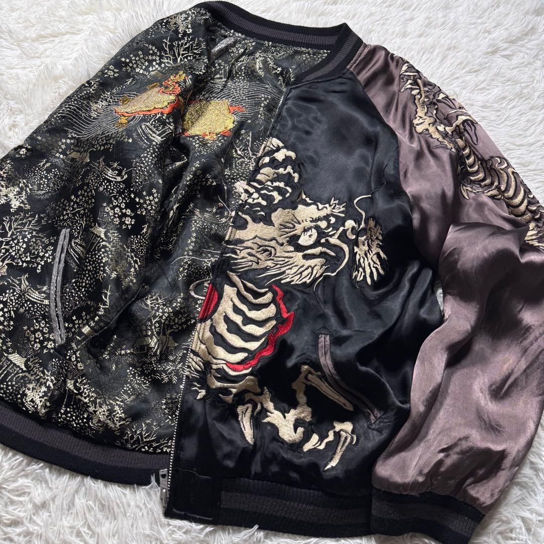 希少/L✨花旅楽団　スカジャン　リバーシブル　豪華刺繍　龍　玄武