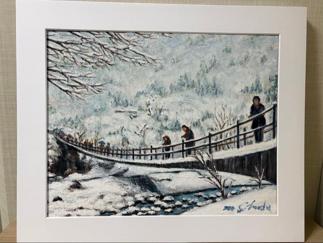 油彩原画『雪の風景』ミチ•スダ　F8号キャンバス
