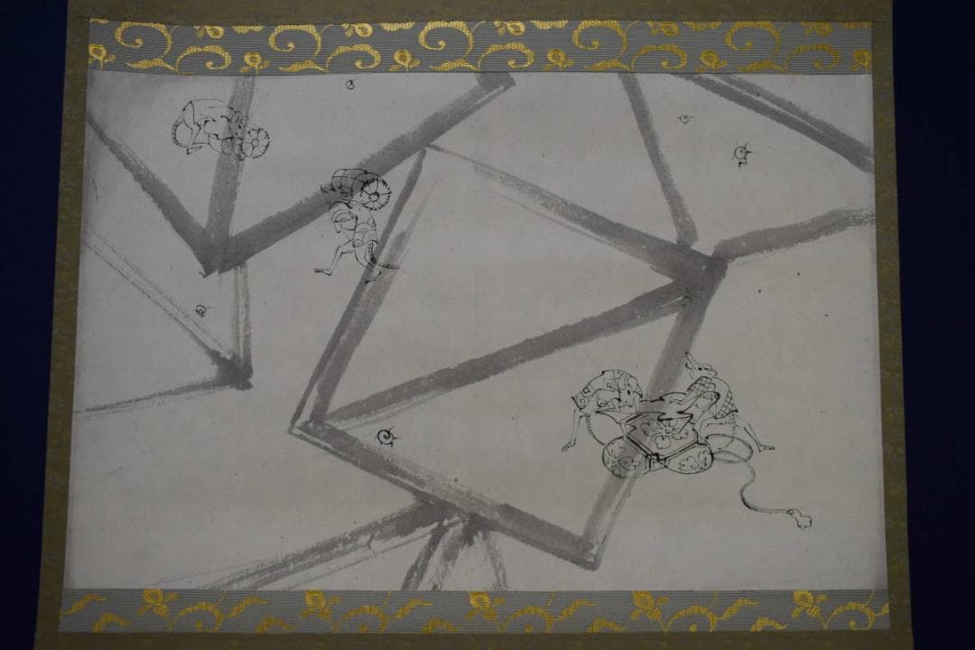 不詳/作者不明/ネズミ図/鼠/干支/子/横物/タトウ箱付/布袋屋掛軸HJ-481