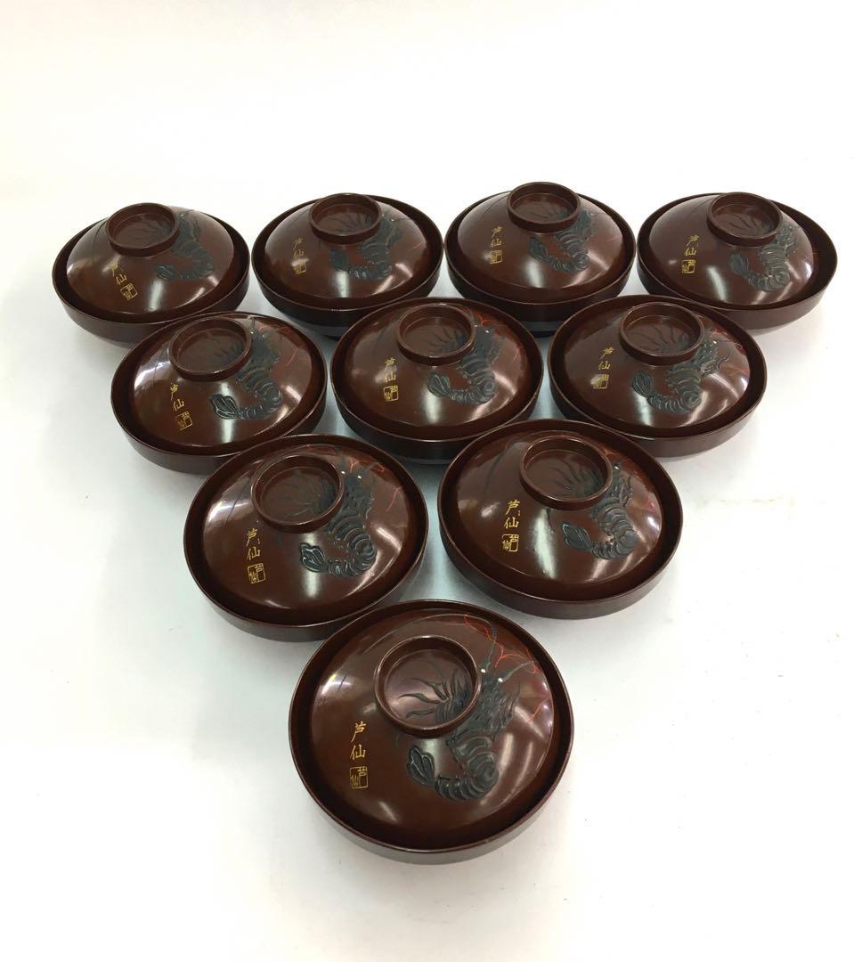 芦仙銘 吸物椀 海老図 10客 盛蒔絵 木製漆器 蓋付椀 会席椀 - メルカリ