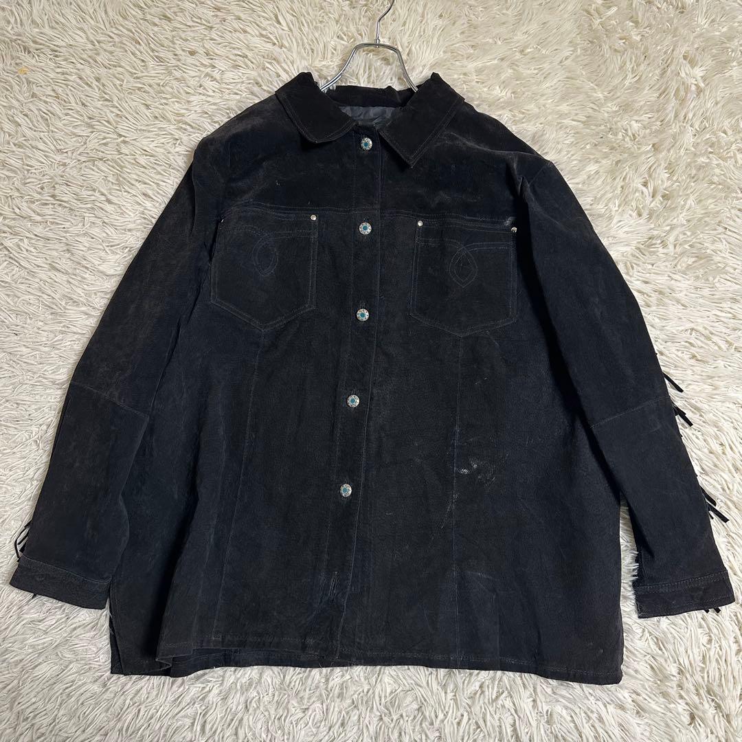 【vintage】 スエード レザー シャツ ジャケット フリンジ ウエスタン