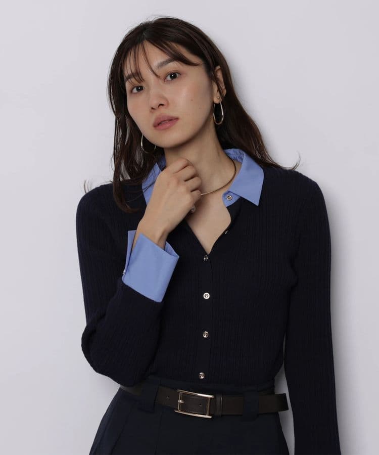 ジャスグリッティー　配色シャツカラー長袖ニット ジャスグリッティー JUSGLITTY 配色シャツカラー長袖ニット