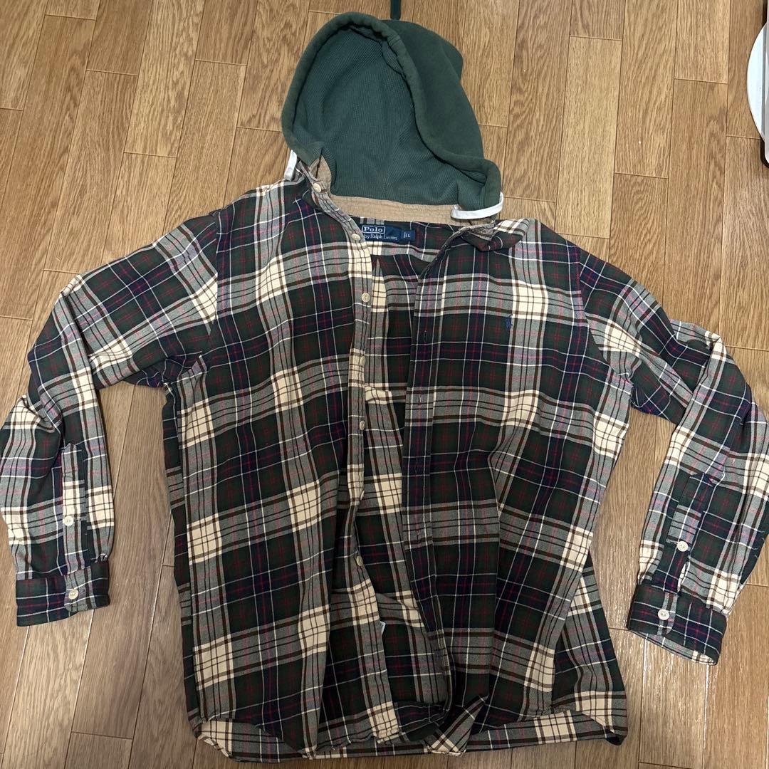 ラルフローレンチェックシャツ フーディー付き　古着　90s 80s 00s