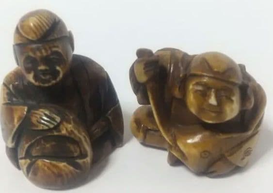 江戸根付 骨董 ２種 天然素材 在銘 江戸根付 骨董 2種 天然素材 在銘