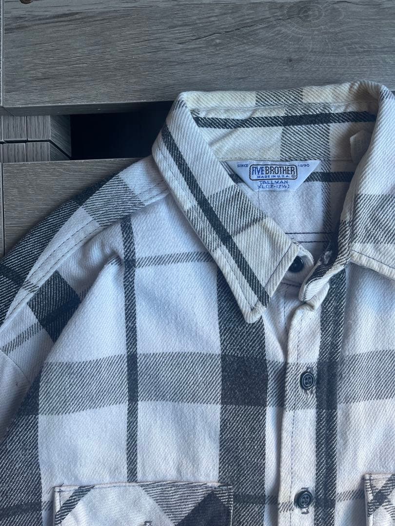 70s 80s five brother白 黒 グレー ネルシャツ