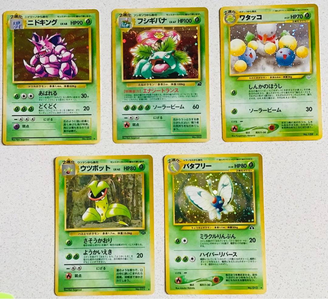 ポケモンカード旧裏　草タイプ5枚　エネルギーカード7枚つき