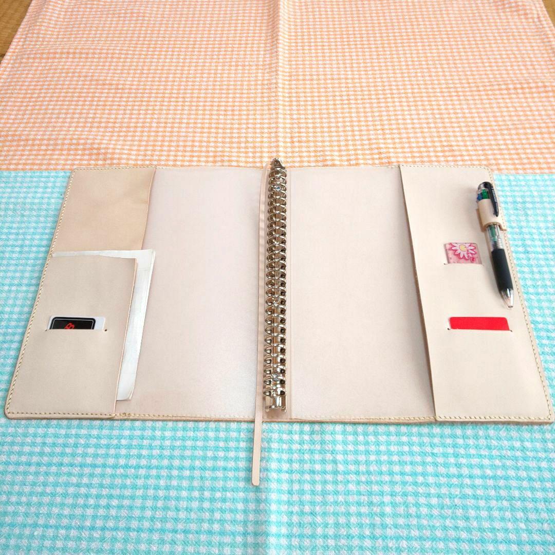 [青木]ヌメ革 ナチュラル レザーカバー、B5 26穴バインダー付 B5ルーズリーフ26穴ヌメ革ナチュラル220714 | 革工房ノーツオーダー