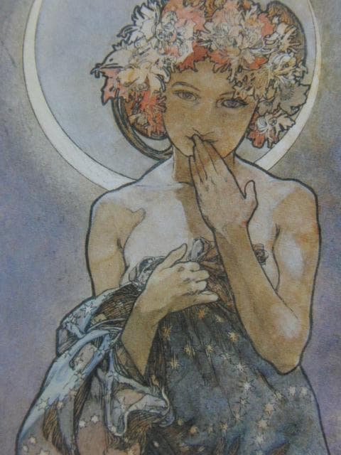 アルフォンス・ミュシャ、月、連作〈四つの星〉より、希少な画集より