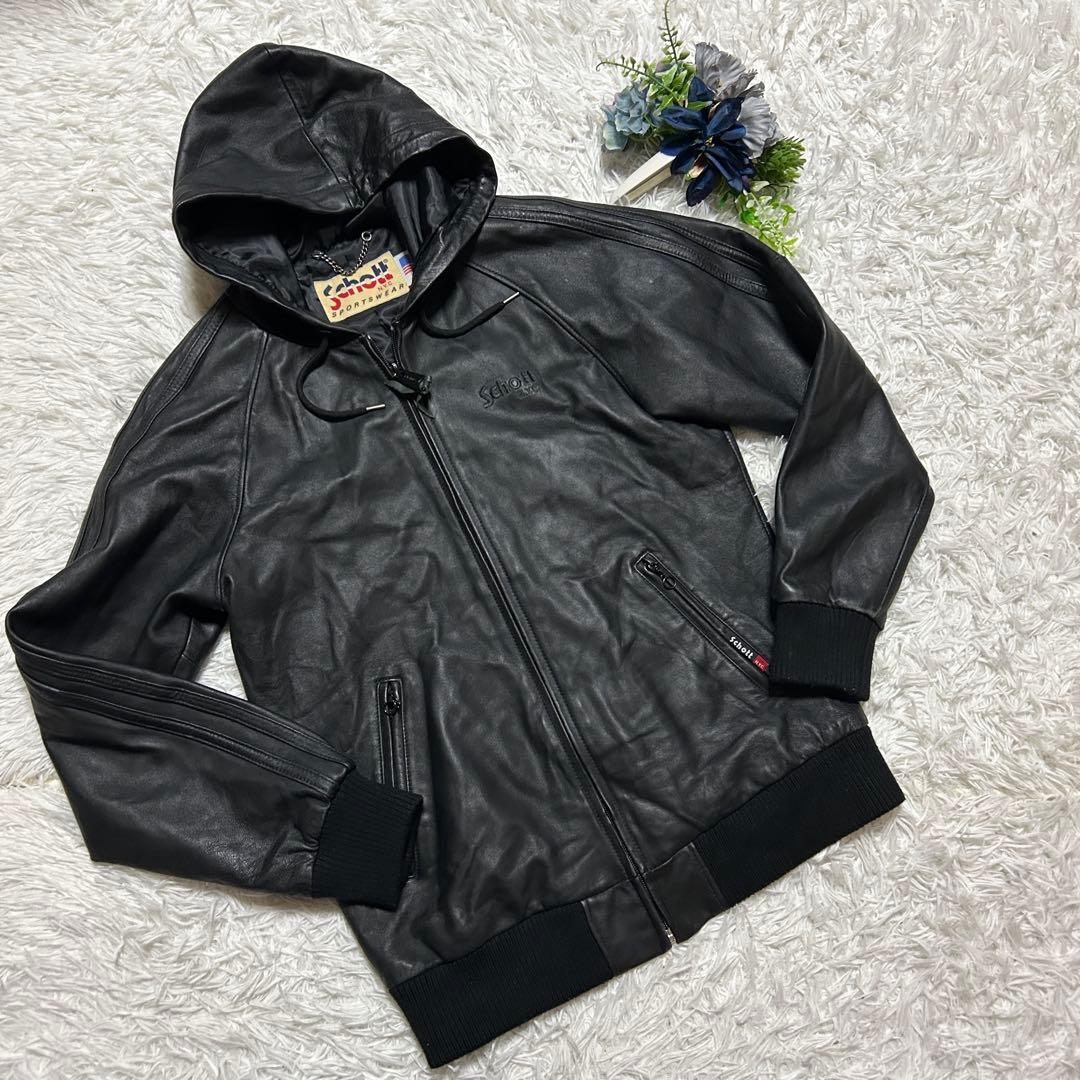 【美品】Schott ショット ラム レザージャケット トラックフーディー 黒 Schott ショット ラム レザー ダウン パーカー ジャケット 着脱式