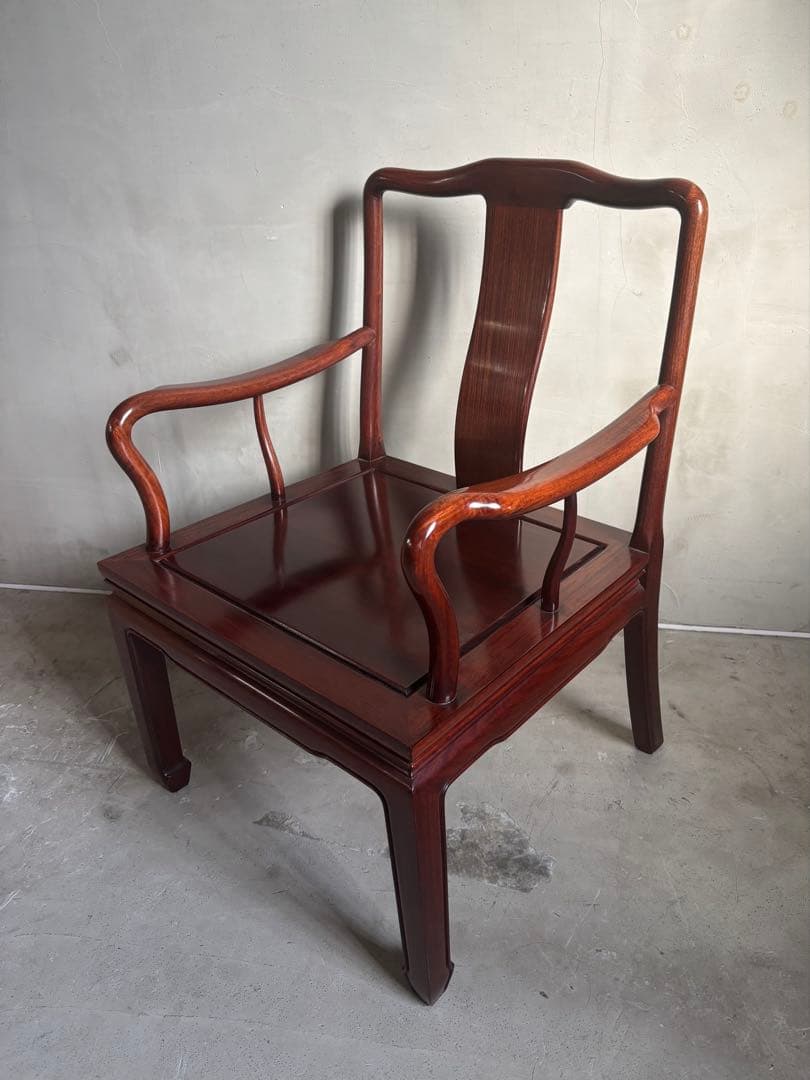アンティーク 唐木 花梨 無垢材 肘付イス 古家具 アームチェア 木製 ②