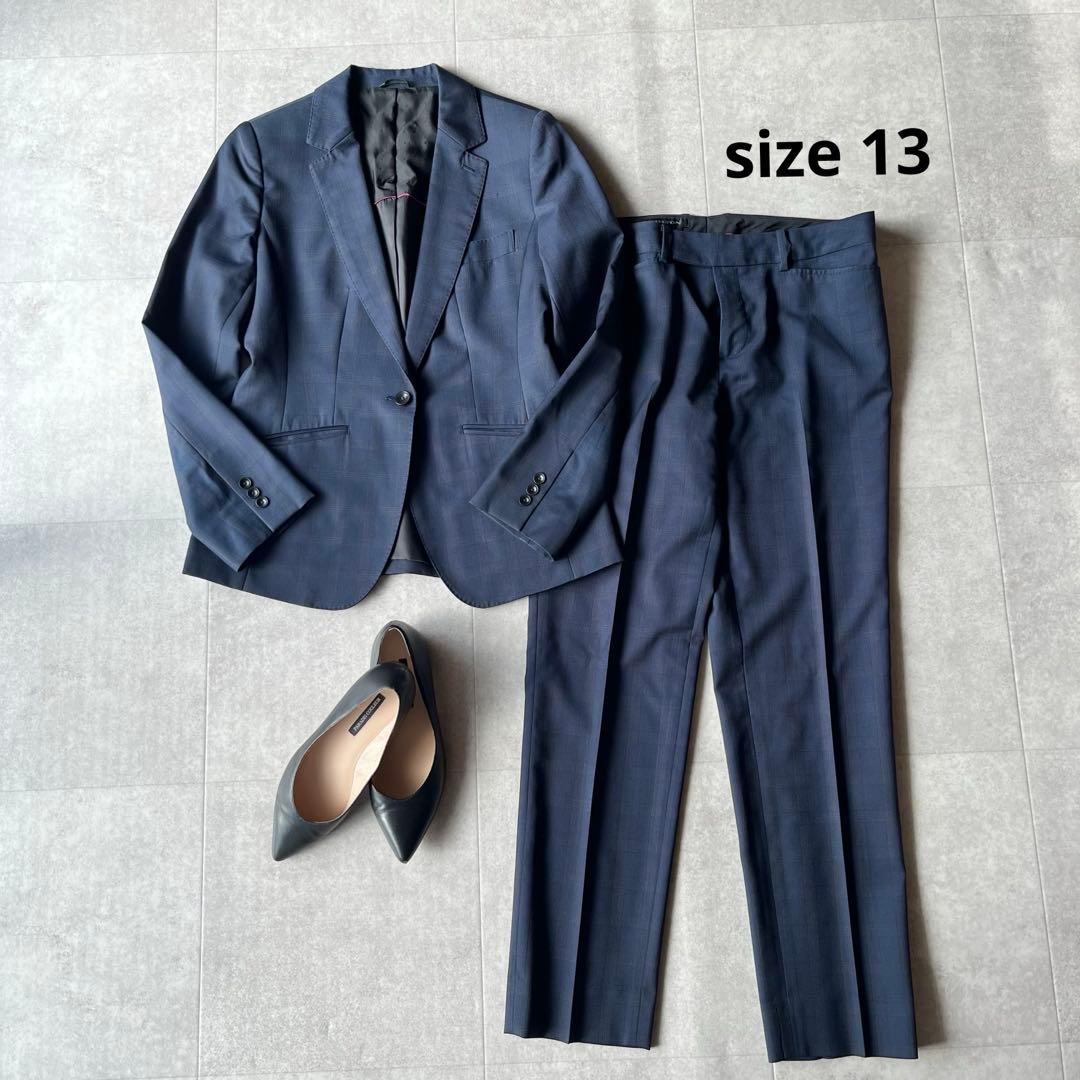 【大きいサイズ】HILTON パンツスーツ チェック ネイビー 13 REDA