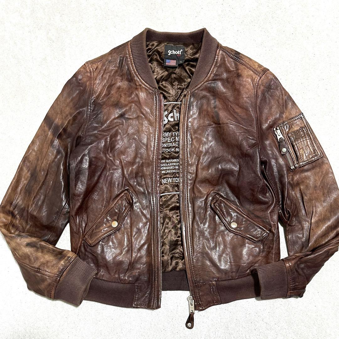 専用★L✨Schott MA-7 MA-1フライトジャケット　ラムレザー　ブラウ