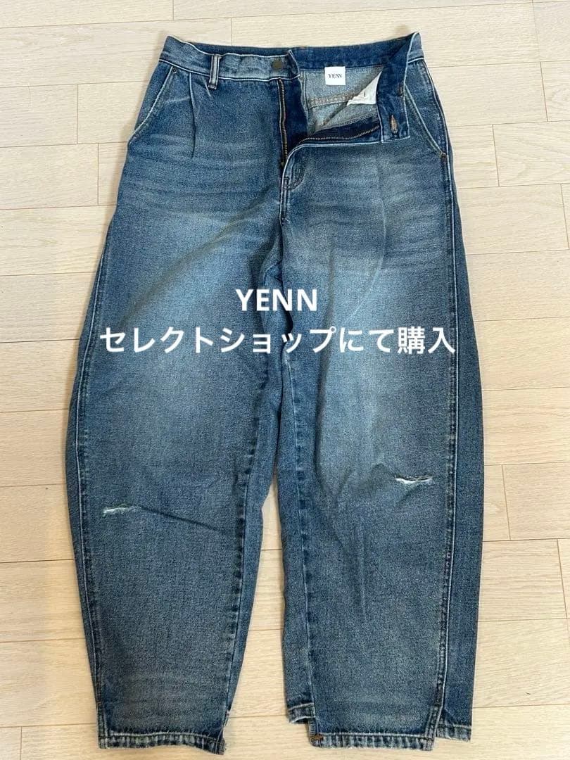 YENN ダークブルー ハイウエストデニム