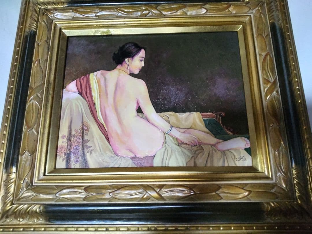 森本草介、絵画、裸婦、油彩6号、憩いの時、高級額縁、肉筆 - メルカリ