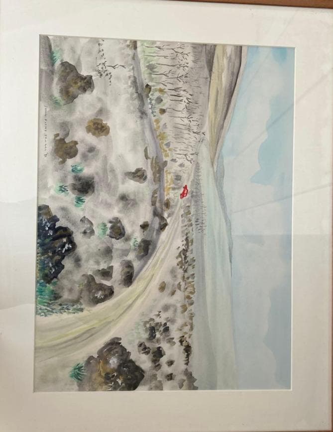 風景 水彩画 赤い車