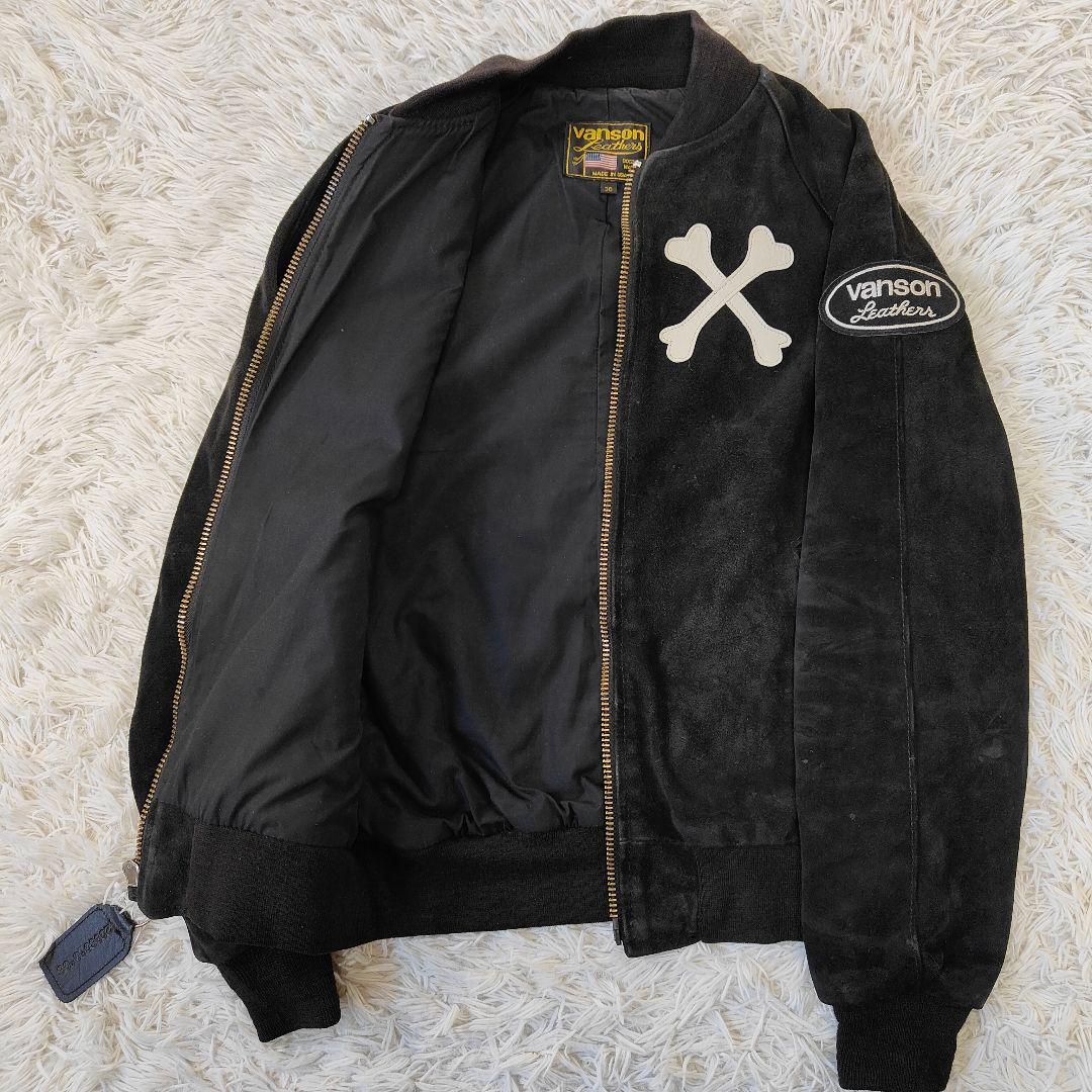 VANSON 9TJV クロスボーン　バックドロップ別注　スエードレザー　黒 VANSON（バンソン）のバックドロップ別注、レザージャケット、9TJV