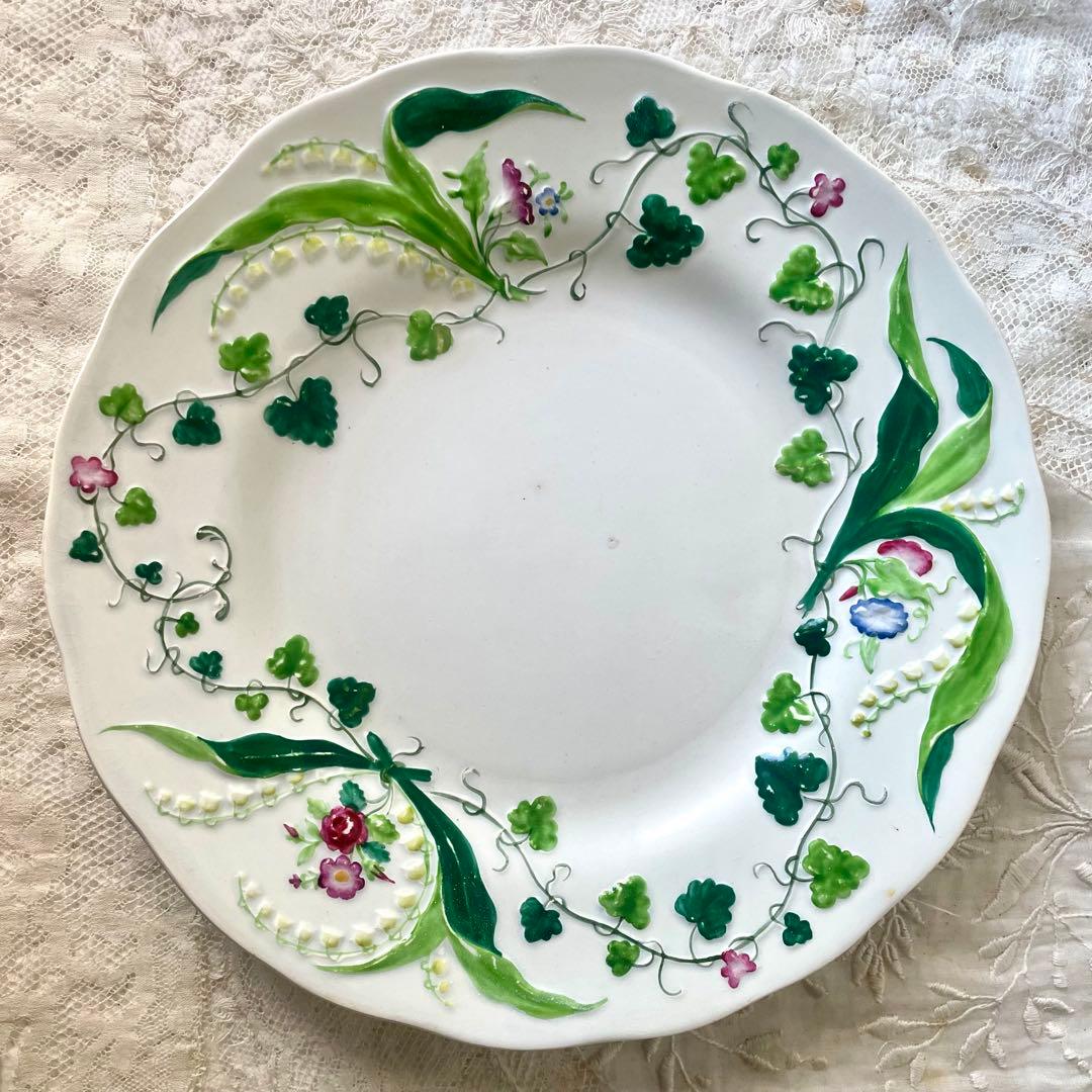 クレイユモントローFlora MuguetすずらんプレートBフランスアンティーク