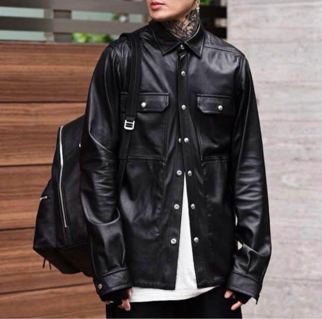 Rick owens レザーアウターシャツ ラムレザー リックオウエンス - メルカリ