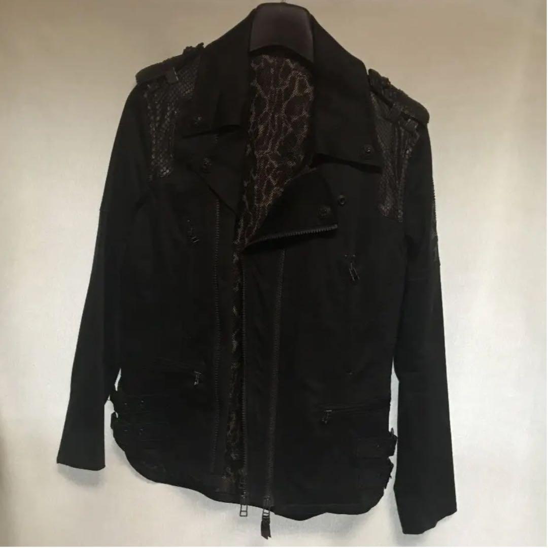 ROEN 10SS袖スカルスワロスネークレザー切替コットンライダースジャケット