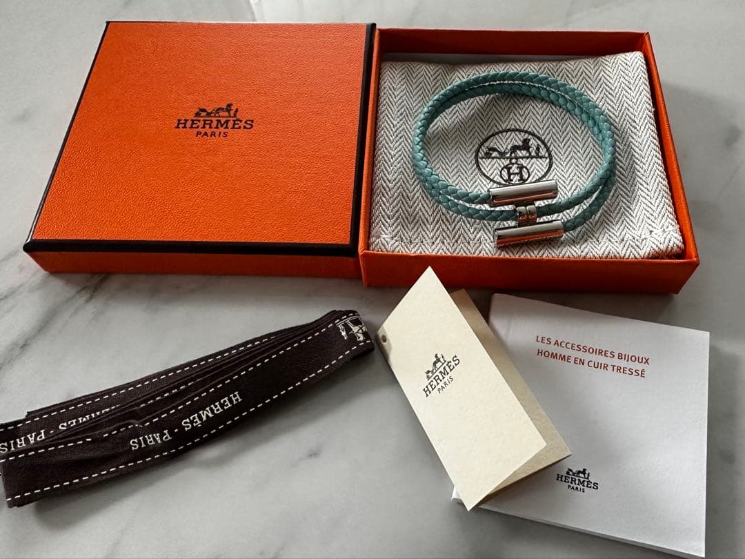 HERMESエルメス レザー　ブレスレット トゥルニ トレッセ　ブルー