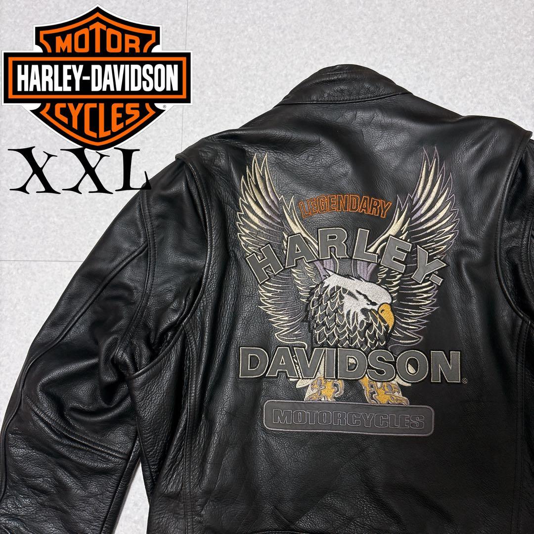 ⭐美品⭐ハーレーダビッドソン シングル ライダースジャケット ロゴ 刺繍 XXL