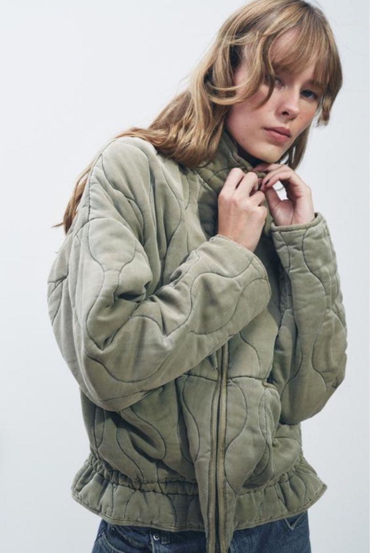 ZARAザラカーキオリーブグリーン キルティングジャケット - メルカリ