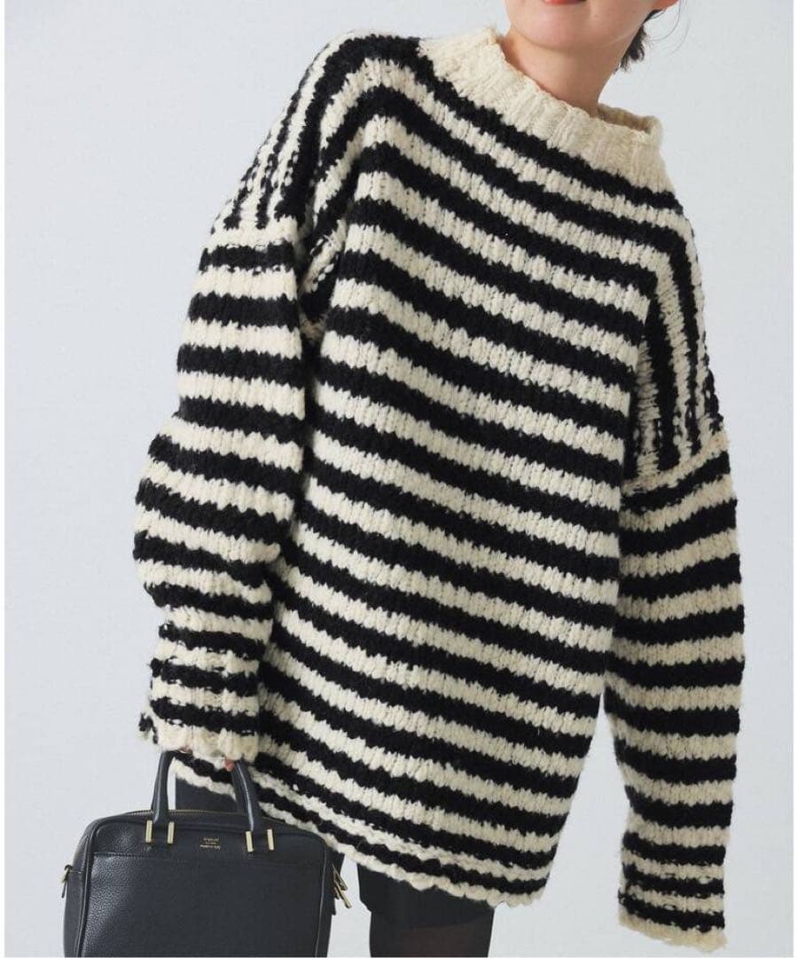 IENA BLACK ハイネックボーダーニット