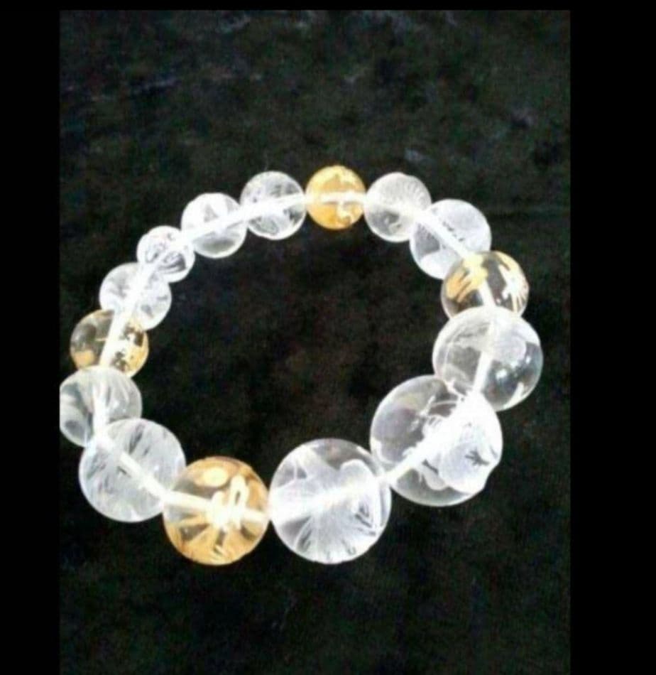 新品　運気金運上昇！水晶金手彫　風水龍、鳳凰ブレスレット　約10～19ミリ