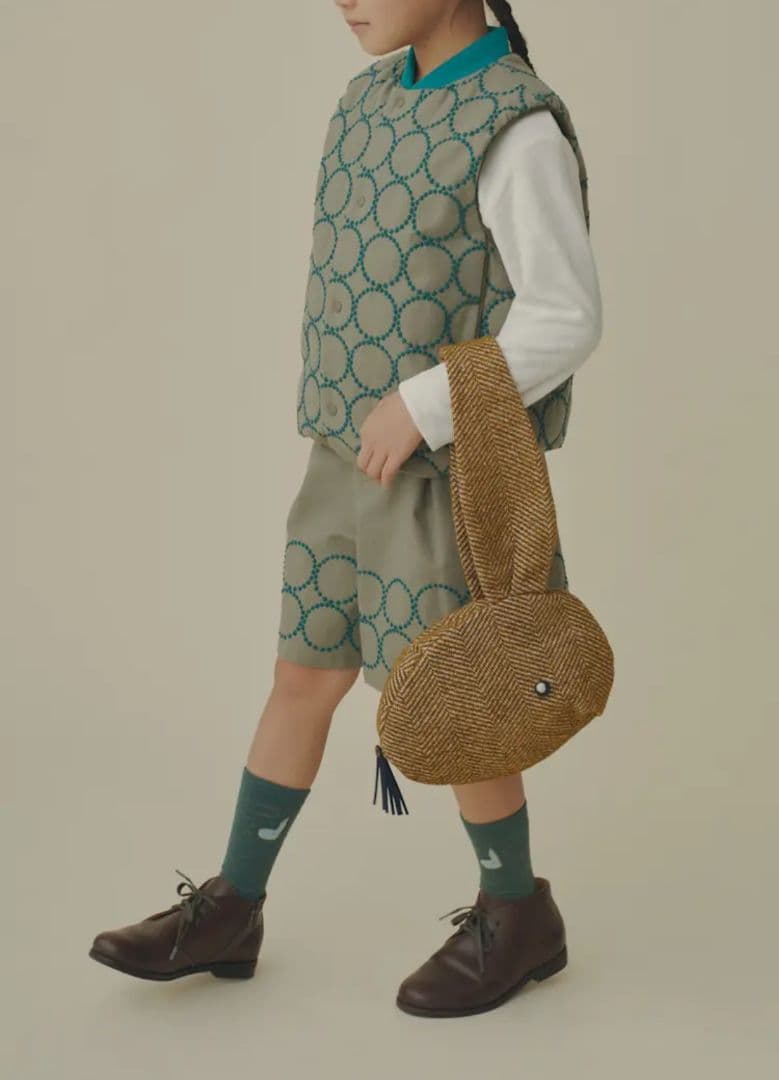 ミナペルホネン　キッズ　ウサギ型ハウンドトゥースポシェット