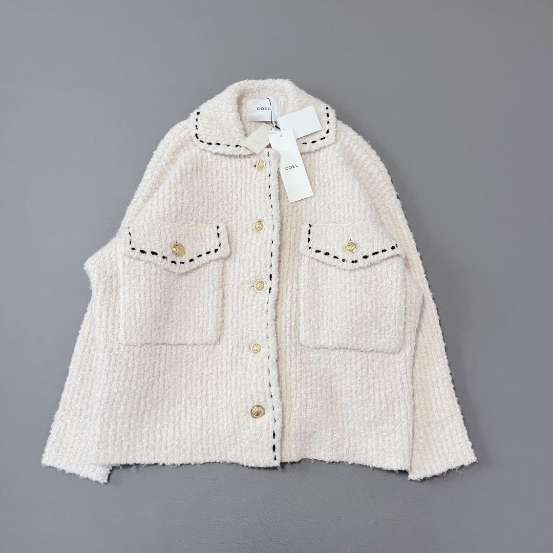 未使用✨COEL　ステッチブークレーニットジャケット アイボリー　ヨンア