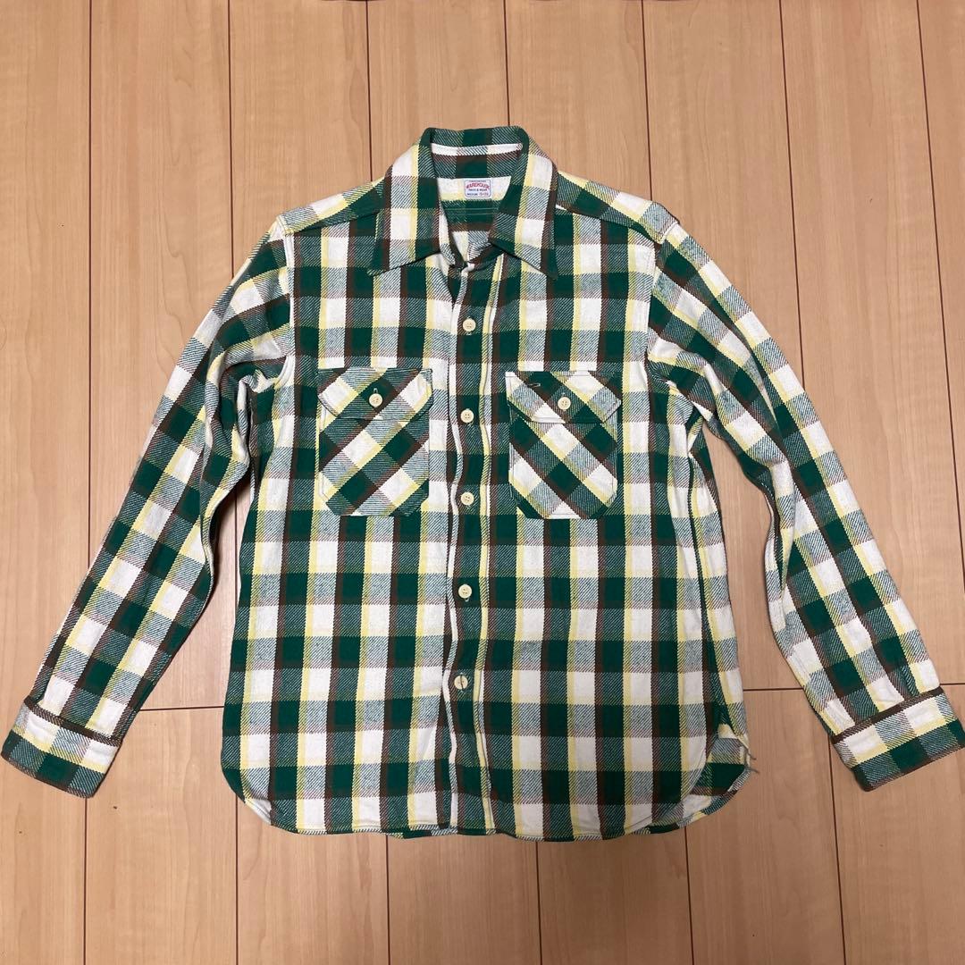 ウエアハウス　フランネルシャツ　グリーンチェック柄　Mサイズ