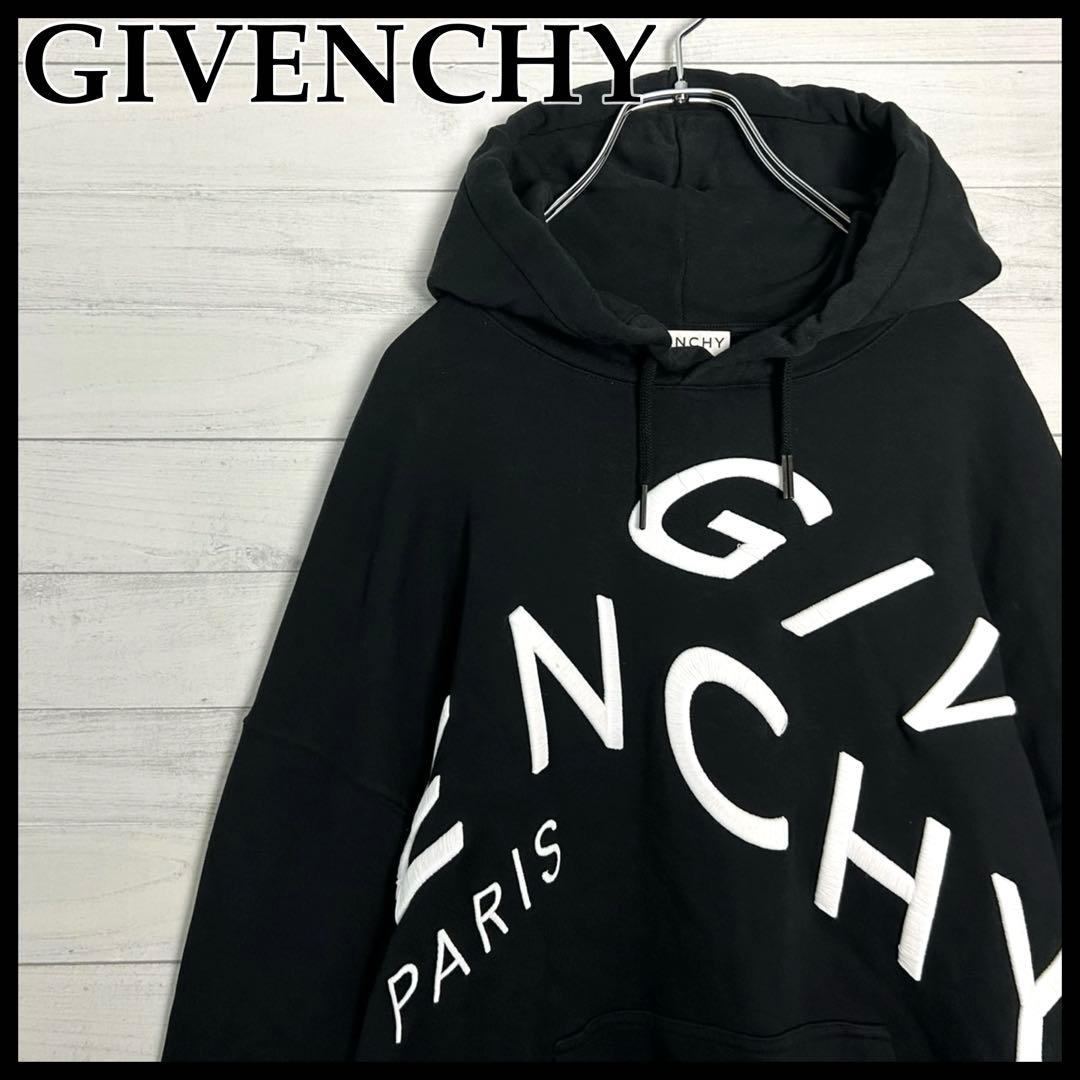 【美品・人気モデル】ジバンシー‪ ビッグロゴ パーカー 刺繍 オーバーサイズ 黒