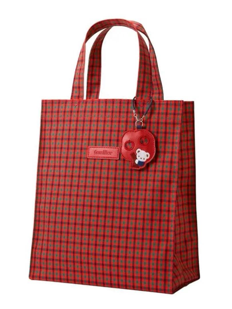 【新品・プレゼント包装】ファミリア　赤チェック　トートバッグ★チャーム付き