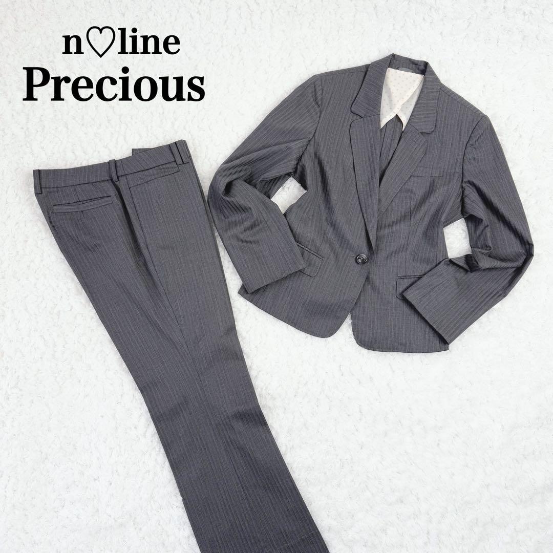 【シルク&ストレッチ】エヌライン セットアップ グレー ストライプ 大きいサイズ
