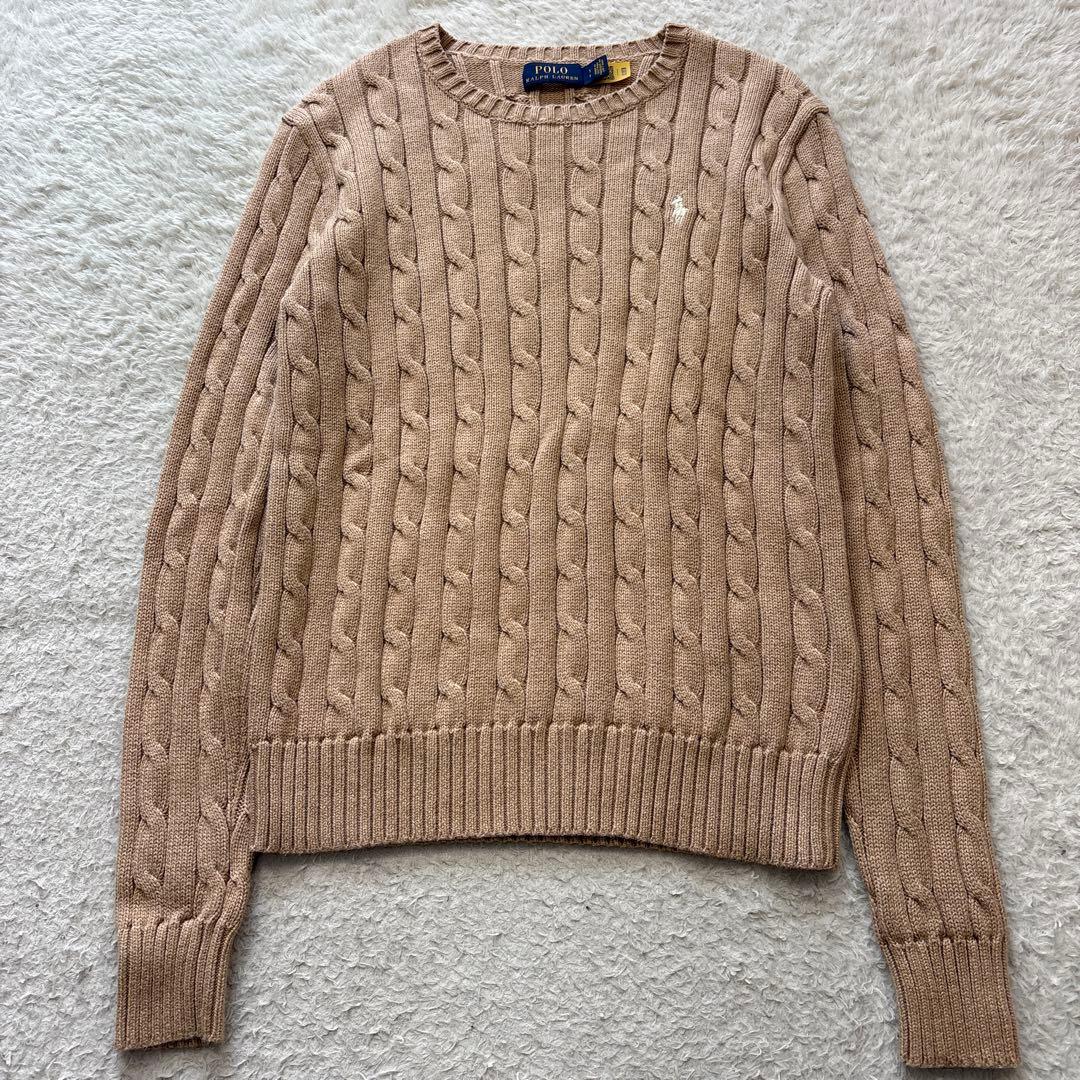 美品　ポロラルフローレン　クルーネックケーブルニット　ベージュ　現行タグ