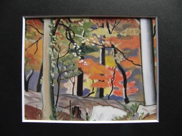 中西 利雄、紅葉、希少な額装用画集より、美品、新品額装付