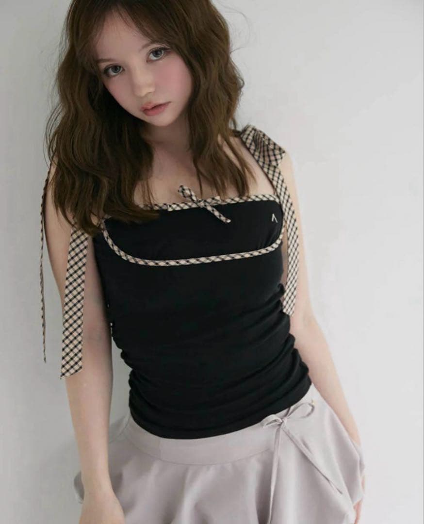 トップス Andmary Alice check ribbon tops ANDMARY】Alice check ribbon tops