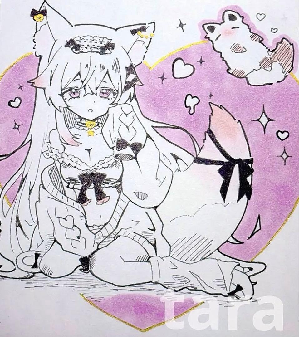 手描き イラスト オリジナル アナログ モノクロ 狐 キツネ ルーム