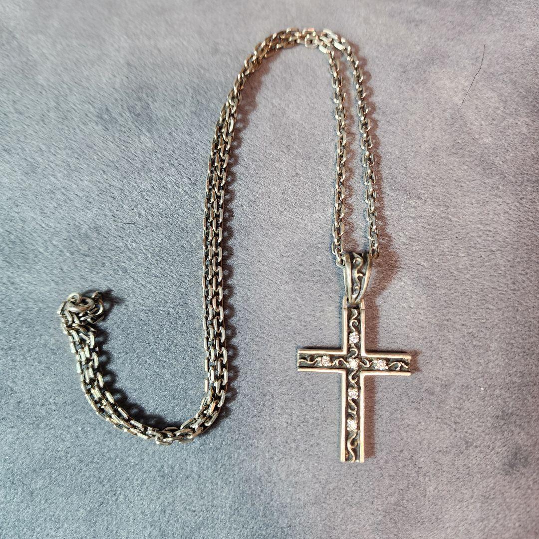 シルバー クロスネックレス ストーン付き ステンレス クロスネックレス シルバー キラキラ 十字架 ペンダント