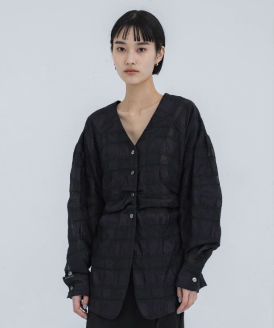 【CLANE】SHEER CHECK TUCK WAIST BLOUSE セール】【CLANE/クラネ】SHEER CHECK TUCK WAIST BLOUSE/シアー